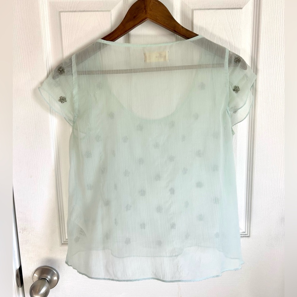 Pastel Blue Sheer Top with Silver Flower Embroidery - Picture 2 of 4